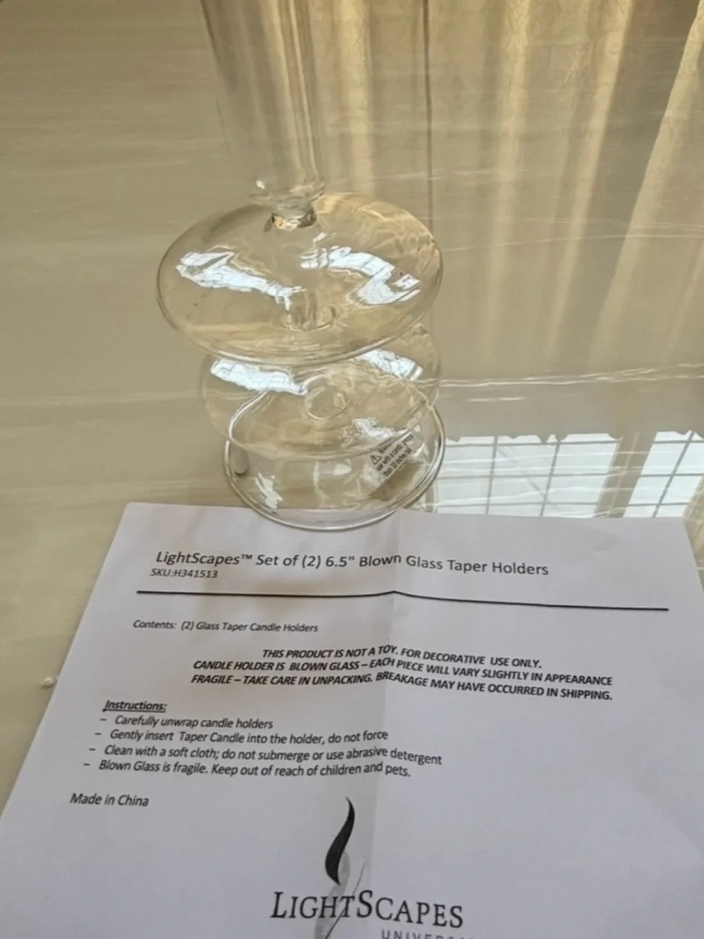 Clear Blown Glass Taper Candle Holders - Set of 2